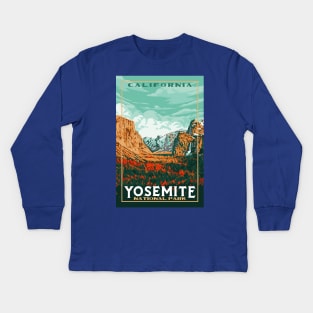 Yosemite National Park - Yosemite Valley Vintage California WPA Style Poster Art Kids Long Sleeve T-Shirt